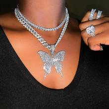 5mm cz tennis chain 9mm cuban link chain match cz Butterfly pendant iced out bling women necklace 2024 - buy cheap