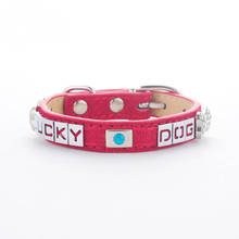 "LUCKY DOG" Personalized Dog Collar Sapphire Leather Puppy Cat Pet Collars With Rhinestone Studded for Small Medium Dogs Red 2024 - buy cheap