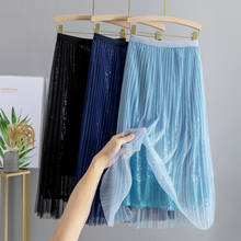 GIGOGOU sequined Spring Summer Women Mesh Skirt High Waist Pleated Skirt Fashion Female Tutu Tulle Skirt 2024 - buy cheap