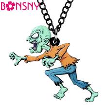 Bonsny colar de acrílico zumbi raivoso, gargantilha com corrente longa de desenhos animados para halloween, joias de festival para crianças adolescentes, presente de festa 2024 - compre barato