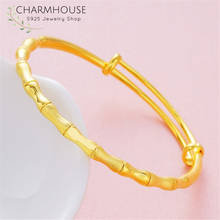 Brazaletes GP de oro amarillo para mujer, brazalete de bambú, pulsera ajustable, joyería de compromiso de boda 2024 - compra barato