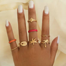 DIEZI 8pc/set Vintage Bohemian Starfish Coconut Shell Knuckle Joint Rings Set For Women Gold Color Finger Rings Jewelry 2019 New 2024 - buy cheap