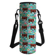 Vaca floral impresso saco de garrafa de água grande garrafa de água manga neoprene capa portátil titular da garrafa ajustar cinta para 1000ml 2024 - compre barato