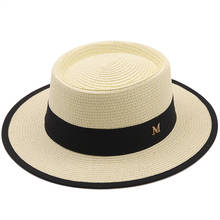 Simple summer womens sun hat ladies fashion girl straw hat ribbon bow beach hat casual grass flat top panama hat bone visor cap 2024 - buy cheap