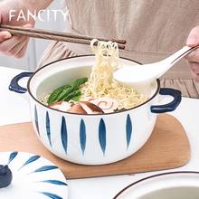 FANCITY Japanese instant noodle bowl with lid ceramic noodle bowl household bowl dormitory student binaural cute tableware creat 2024 - buy cheap