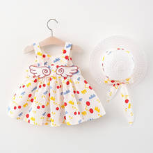 2Pcs Summer Baby Girls Dress Sleeveless Print Dot Wing Princess Dresses Bow Hat Outfits Kids Dresses For Casual Girls Clothes 2024 - buy cheap