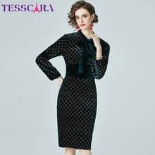 TESSCARA Women Autumn & Winter Elegant Velvet Dress Festa High Quality Long Office Party Robe Femme Vintage Designer Vestidos 2024 - buy cheap