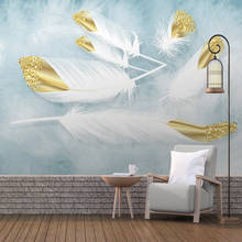 Nordic Golden Embossed Watercolor Feather Art 3D Mural Photo Wallpaper For Living Room Background Wall Home Decor 3D Wall Cloth 2024 - buy cheap