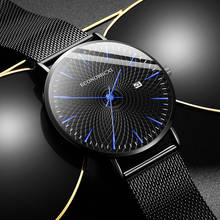 Minimalist Mens Fashion Business Watches Men Ultra Thin Stainless Steel Mesh Belt Calendar Analog Quartz Watch Relogio Masculino 2024 - buy cheap