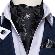 Men Vintage Black Floral Ascot Tie Self British Style Gentleman 100% Silk Cravat Necktie Pocket Square Cufflinks 3pc Set DiBanGu 2024 - buy cheap