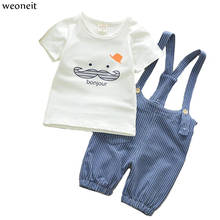 Weoneit Summer Baby Girls Boys Clothes Suits Infant Cotton Suits Casual Cute T Shirt+Stripe Straps Shorts Children Kids Suits 2024 - buy cheap