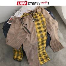 LAPPSTER-Youth Streetwear Black Plaid Pants Men Joggers 2021 Mens Straight Harem Pants Men Korean Hip Hop Trousers Plus Size 2024 - купить недорого