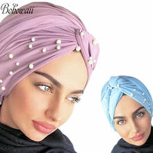 BOHOWAII хиджаб с жемчужинами, трикотажный хиджаб, новый модный тюрбан, женская шапка, однотонный головной убор 2024 - купить недорого