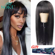 Synthetic Wig With Bangs Long Straight Wigs Natural Color Middle Part Daily Style Hair SOKU Heat Resistant FiberFor Black Women 2024 - buy cheap