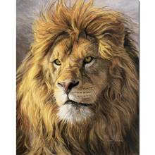 Wall Art Portrait Of A Lion Oil Paintings On Canvas Modern Animal Artwork for Living Room Kitchen Office Handmade Christmas Gift 2024 - buy cheap