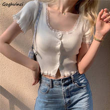 T-Shirts Women 6 Colors Slim Thin Vintage Sexy Preppy Clothes Lace Summer Ladies Tops Retro Leisure Streetwear Fashion Female 2024 - buy cheap