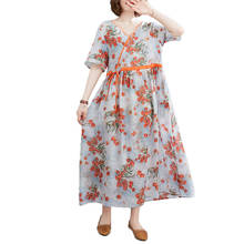 NYFS-vestido largo holgado de lino y algodón para mujer, traje largo Vintage con estampado, ropa de verano, 2021 2024 - compra barato