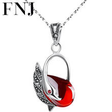FNJ 925 Silver Pendant Swan Red Rose Stone Hang MARCASITE Pure S925 Thai Silver Pendants Women for Jewelry Making 2024 - buy cheap