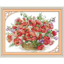 Cesta de flores de amapola de Joy Sunday, Kits de punto de cruz, 14CT, DMC, bordado chino, decoración para el hogar, regalos 2024 - compra barato