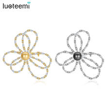 LUOTEEMI Yellow Gray Pearls Brooch for Women Cubic Zircon Cute Flowers Shaped Fashion Jewelry Wedding Prom Anniversary Gift 2024 - buy cheap