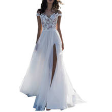 Новые Элегантные белые кружевные шифоновые длинные платья с разрезом для свадебной вечеринки, летнее торжественное платье, макси платья Vestidos 2024 - купить недорого