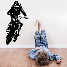 Motocicleta adesivo de parede motociclista rider decalque cavaleiro decoração para casa meninos crianças quarto decoração motocross arte mural removível 2024 - compre barato