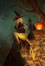 JMINE Div 5D Halloween Witch Pumpkin Tree Full Diamond Painting cross stitch kits art Portrait 3D paint by diamonds 2024 - buy cheap