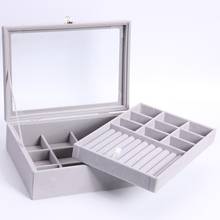 Velvet Gray Carrying Case with Glass Cover Jewelry Ring Display Box Tray Holder Storage Box Organizer Earrings Ring Bracelet Box 2024 - buy cheap