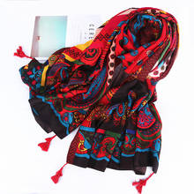 Bufanda de algodón con borlas para mujer, chales de estilo étnico, rojo, grande, arte, invierno, otoño 2024 - compra barato