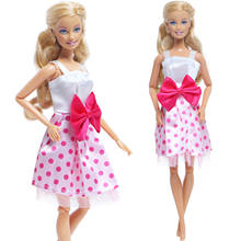 Um conjunto de vestido rosa arco-nó vestido de festa de noite vestido de uso diário moda saia roupas para barbie boneca acessórios do bebê menina brinquedos diy 2024 - compre barato