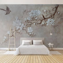 Papel de parede personalizado em qualquer tamanho, pastoral, 3d, flores, pássaros, mural de parede, sala de estar, quarto, decoração 2024 - compre barato