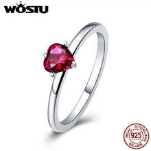 WOSTU Authentic 925 Sterling Silver Red Heart CZ Stone Ring for Women Lover Luxury Brand Wedding Engagement Jewelry Gift CQR389 2024 - buy cheap