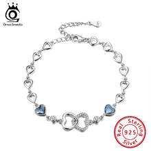 Orsa jewels, prata esterlina 925, luxo, forma de coração, pulseiras de cristal austríaco azul, para mulheres, corrente, jóias para a mão, presentes swb05 2024 - compre barato
