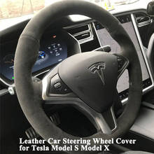 Hand Stitch Sewing Leather Car Steering Wheel Cover Sporty Decoration Supercar Accessories for Tesla Model S Model X 2014-2020 2024 - buy cheap