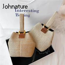 Johnature Fashion Summer Ladies Bags 2022 New Beach Straw Bucket Bag Versatile Woven Handbag Casual Girl Shoulder Bags 2024 - buy cheap