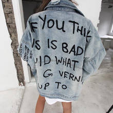 Casual jacket embroidered letters, worn white loose denim jacket 2024 - buy cheap