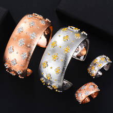Godki-conjunto de joias de luxo femininas, 3 peças, brincos com pulseira aberta, joias femininas, zircônia cúbica para casamento, festas de casamento 2020 2024 - compre barato