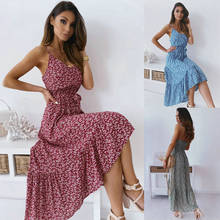 Sexy Print Ruffles Ankle-Length Summer Dress Women Casual Party Spaghetti Strap Beach Bohemian Dress Vestidos Temperament dress 2024 - buy cheap