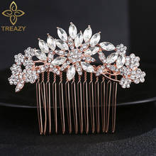 TREAZY Rose Gold Color Rhinetone Crystal Flower Wedding Hair Combs For Women Bridal Hair Accessories Brides Tiara Headwear 2024 - buy cheap