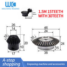 Engrenagem cônica 1.5 módulo 15 dentes + 30 dentes, 2 peças, 1: 10 graus de movimentação, parafuso de aço para engrenagens m5 2024 - compre barato