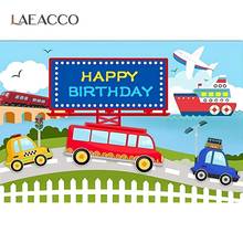 Laeacco-Fondo de dibujos animados para bebé, cartel personalizado para fiesta de cumpleaños, foto de viaje en coche, Avión de tráfico, camino 2024 - compra barato