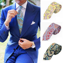 Corbatas de anacardo para hombre, corbata delgada de algodón con estampado, trajes de negocios, corbata de novio de Cachemira, novedad 2024 - compra barato