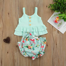 2Pcs Infant Summer Outfits Suit Cute Princess Baby Girls Sleeveless Solid Color Rib Ruffle Tank Top+Flamingo Print Shorts Suit 2024 - buy cheap