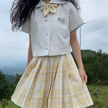 [Little Yellow Duck] Girl's Summer High Waist Pleated Skirts Plaid Skirts Women JK Uniforms Girl School Dress Student Cloths 2024 - buy cheap