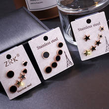 3 pares/set brincos de aço inoxidável para mulheres rosa ouro pentagrama quadrados coração hipoalergênico não-desvanecimento charme jóias 2024 - compre barato