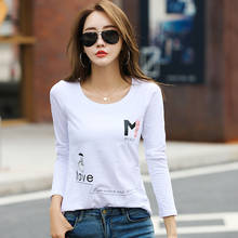 2019 Spring Autumn Print O-Neck letter White Cotton T Shirt Women  Long Sleeve Ladies Tops Tee Shirt Female Casual Plus Size 2XL 2024 - buy cheap