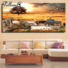 FULLCANG-pintura diamante 5d diy de león africano, leopardo, animales grandes, mosaico bordado, decoración, FC2802 2024 - compra barato