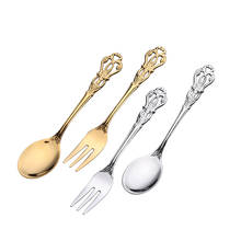 Cheap Covered Golden Siliver Stainless Steel Spoons Creative Fork Stars Design Coffee Spoon Snacks Fruit Dessert Tableware 2024 - buy cheap