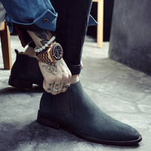 Botas masculinas de camurça, bota de cowboy britânica, bico ponteiro, calçado masculino 2024 - compre barato