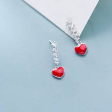 Mloveacc-brincos românticos genuínos, prata esterlina 925, coração vermelho, esmalte, joias femininas, moda feminina 2024 - compre barato